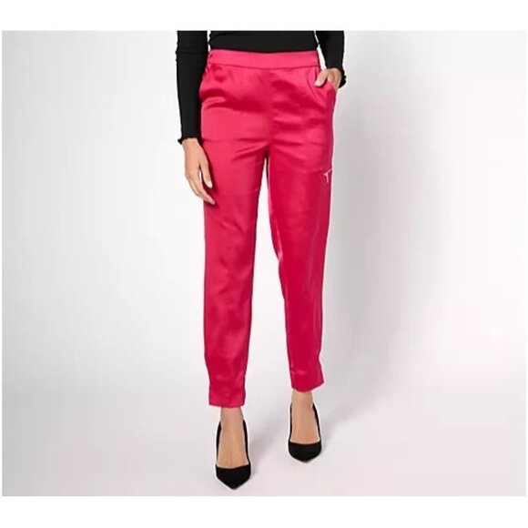 Isaac Mizrahi Live! Pet Stretch Sateen Cargo Pants Bright Ruby Petite 1X A624660 - Picture 1 of 2